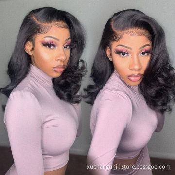 Body Wave Short Bob Wig 13x4 Lace Front Human Hair Wig Brazilian Remy Hair 4x4 Closure Wig PrePluck 180% Density For Black Women
